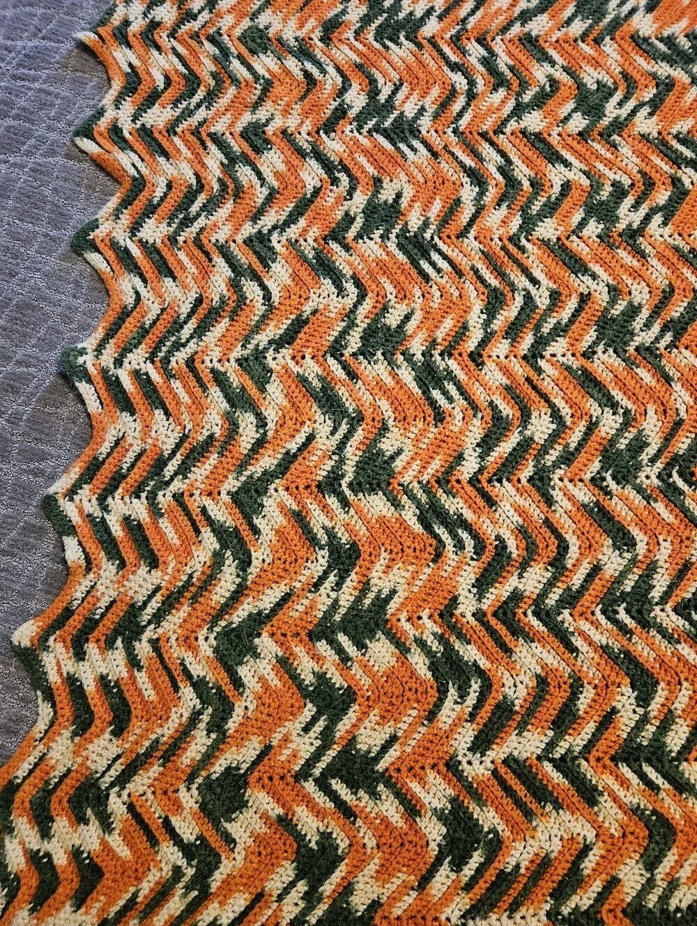 Vintage 70's Zigzag Chevron Crochet Afghan Blanket Throw